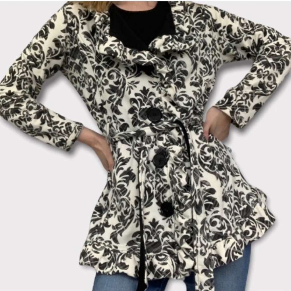 Self. Esteem Black/White Floral Ruffle Jacket Sz S